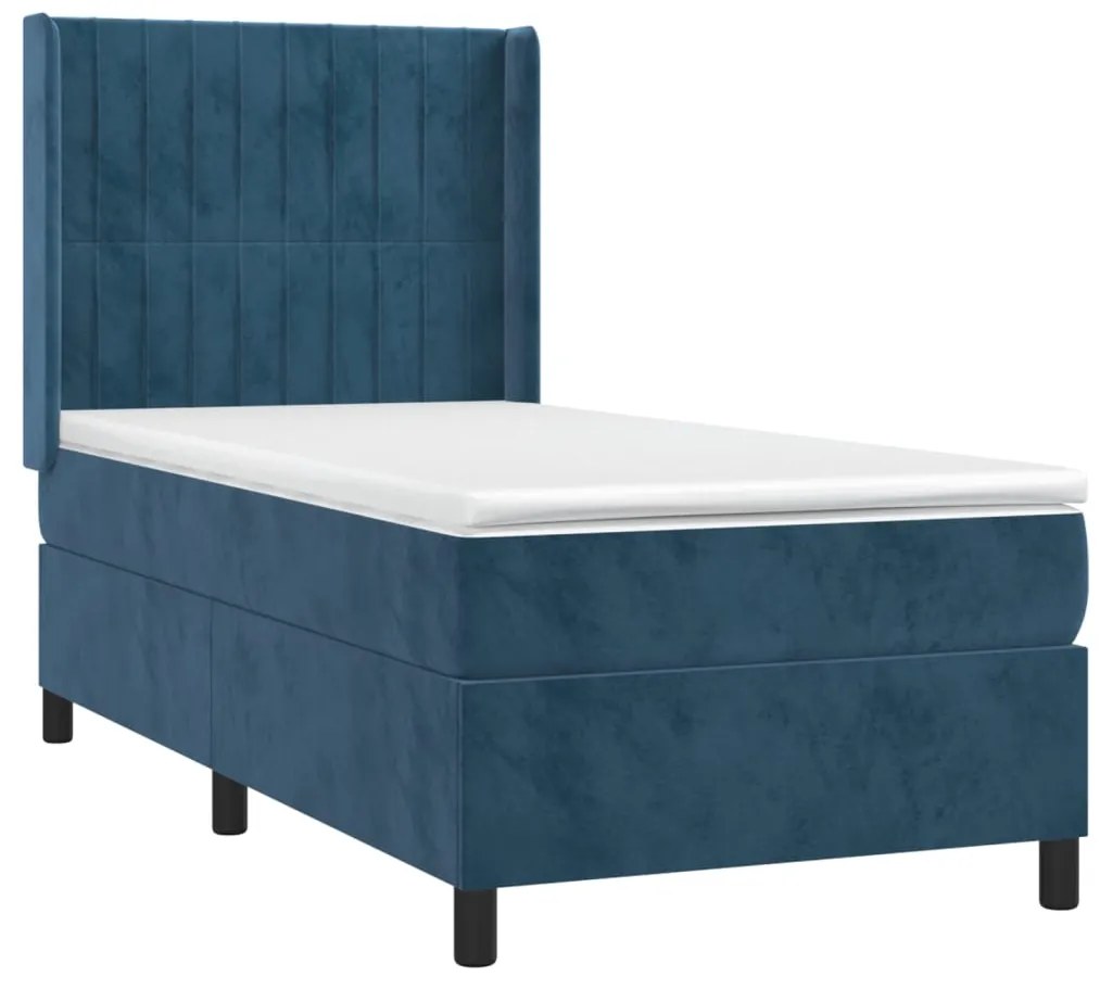 Cama box spring c/ colchão/LED 100x200 cm veludo azul-escuro