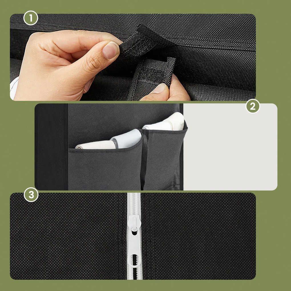 Guarda roupa tecido com 3 varões para roupa e 4 bolsos laterais 45 x 130 x 167 cm Preto