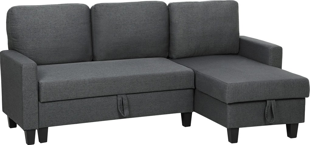 HOMCOM Sofá de canto com função cama e baú L-Form Sofá-cama com chaise-longue reversível, para apartamento e sala de estar | Aosom Portugal