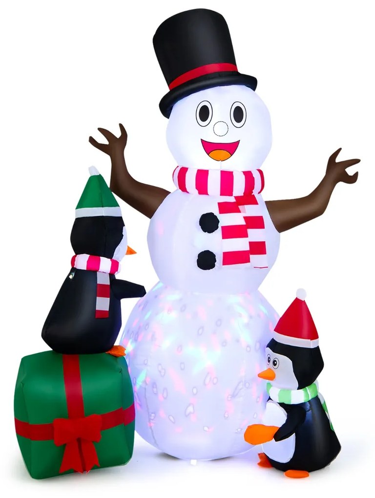 Boneco de neve insuflável de 180 cm com pinguins Decoração de Natal de inverno com luzes LED brancas brilhantes e coloridas para o jardim