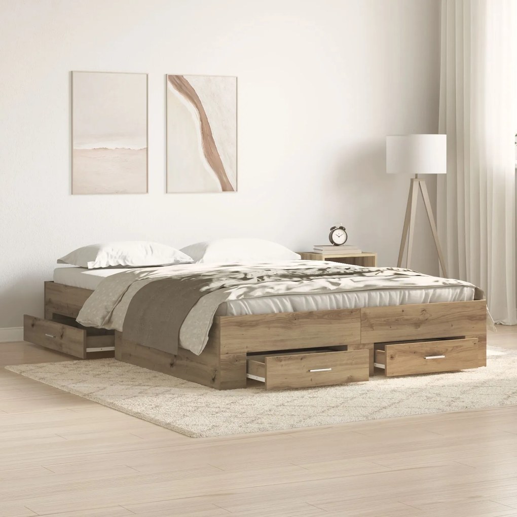 Estrutura de Cama com Gavetas Carvalho Artístico