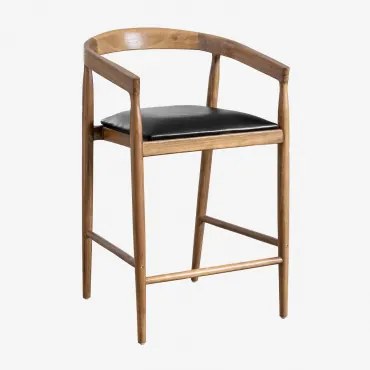 Banqueta Alta De Couro Visby (70 Cm) Preto - Sklum
