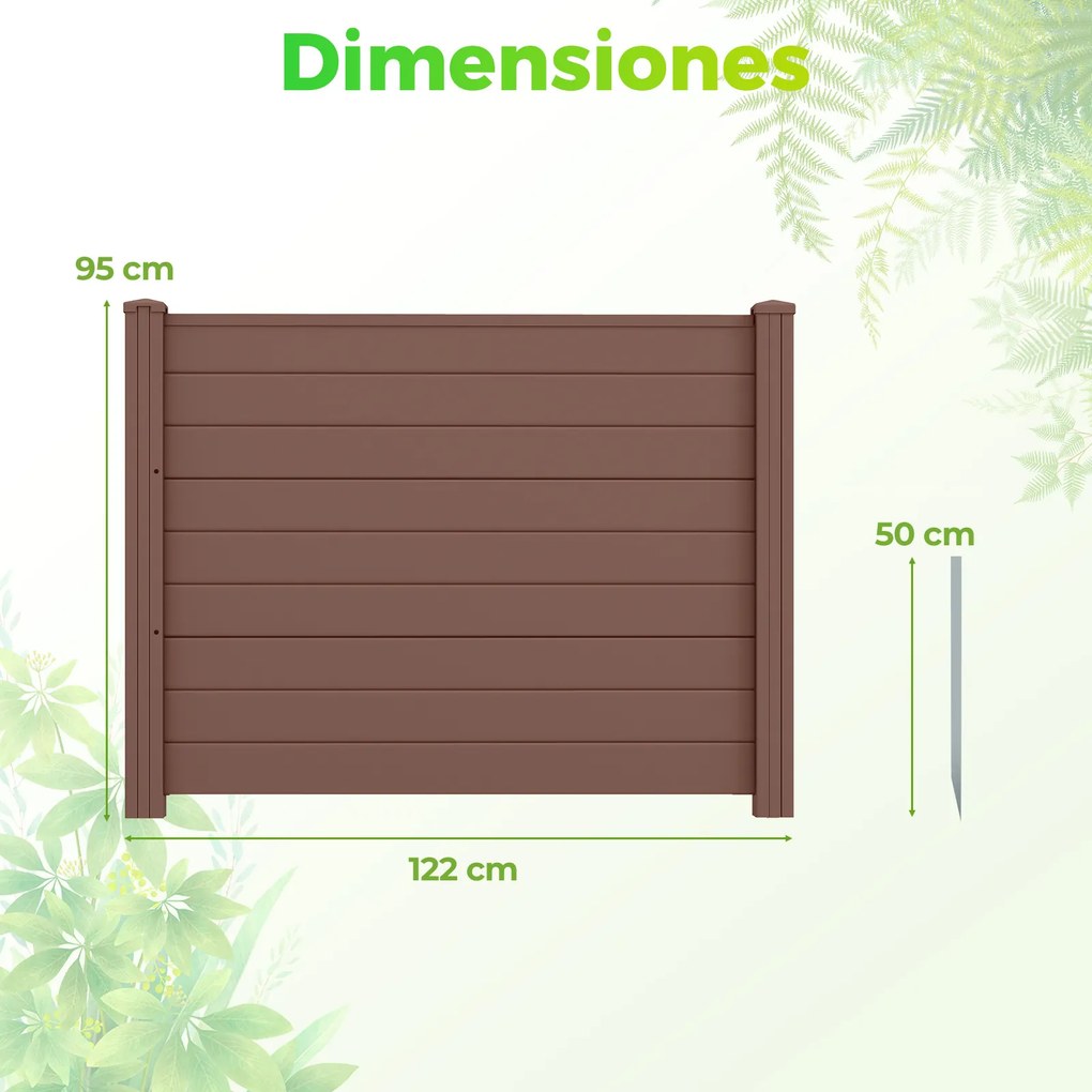 Conjunto de 2 painéis de privacidade 122 x 95 cm para exterior com estacas metálicas, em formato reto ou em L; cobertura para caixote do lixo, Castanh