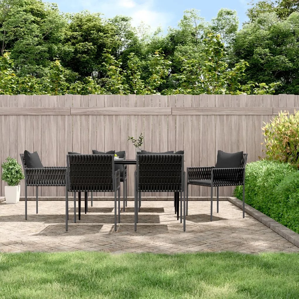 vidaXL 7 pcs conjunto de jantar p/ jardim c/ almofadões vime PE e aço