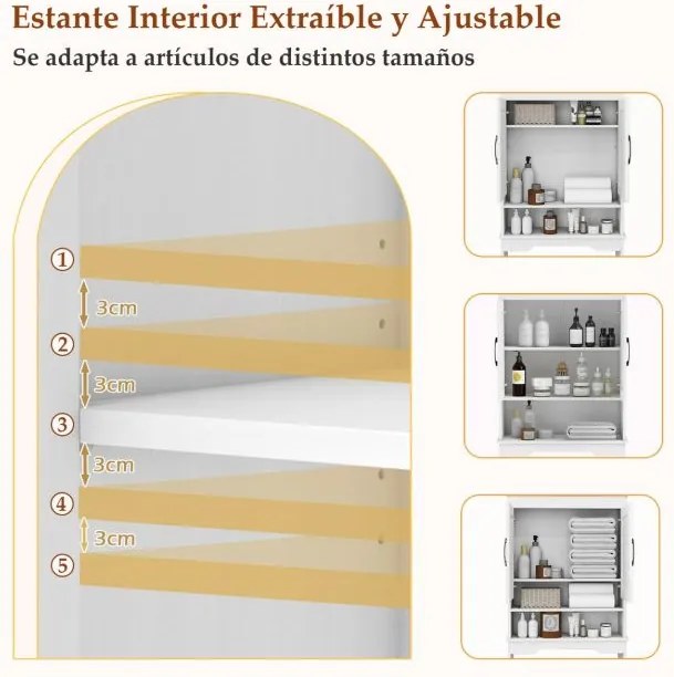 Armário Casa de Banho sobre a Sanita de 63 x 24 x 168 cm com 2 portas e Estante ajustável Economizador de espaço Branco
