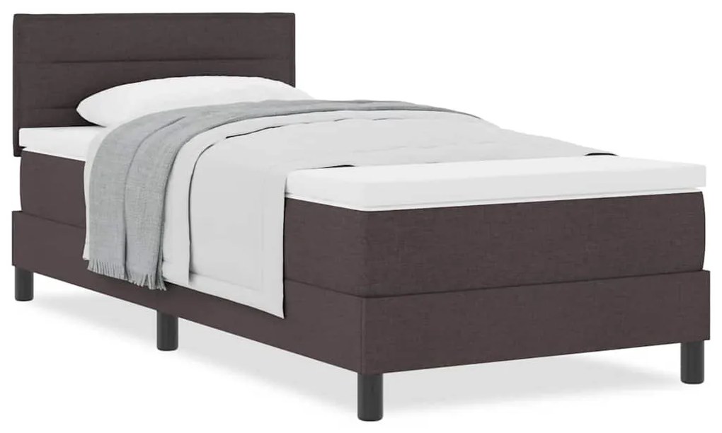 Cama Box com Colchão Castanho Escuro 80x200 cm Tecido