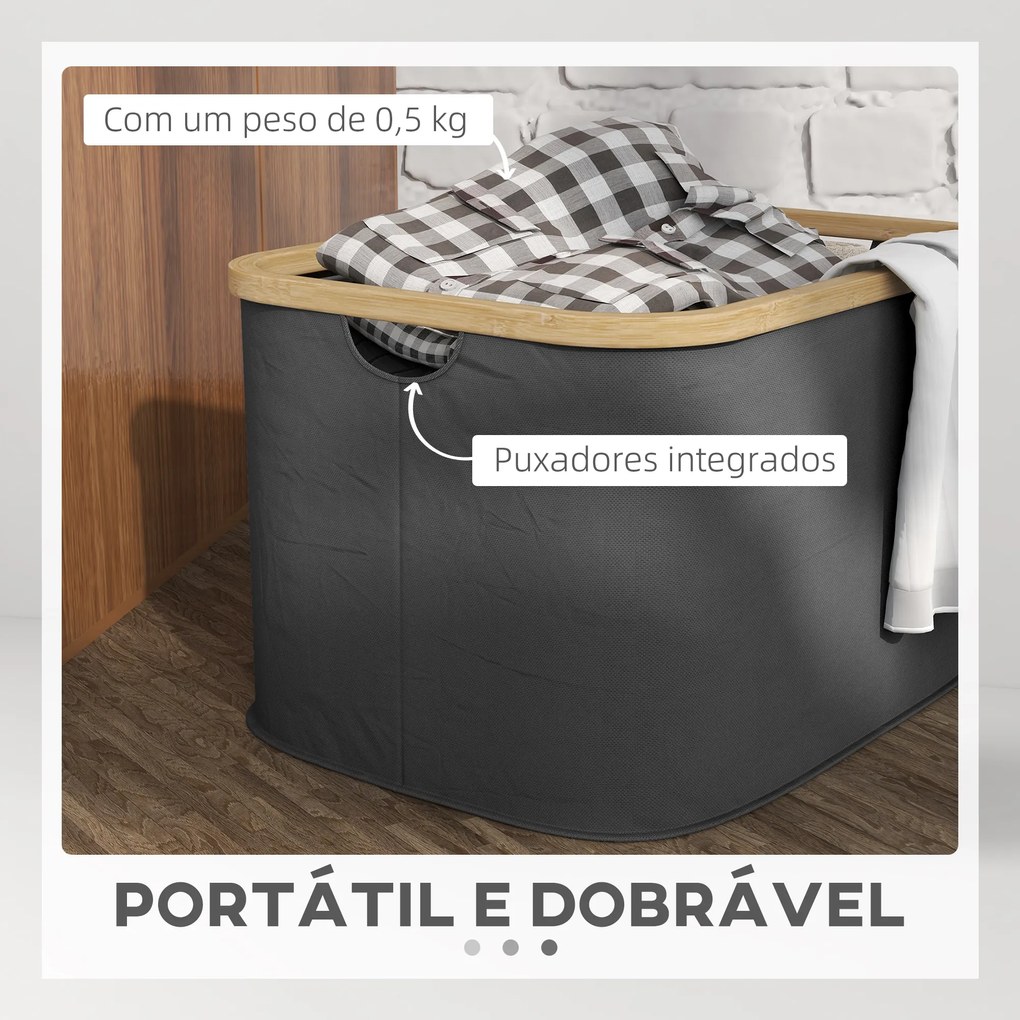 Cesto para Roupa Dobrável Cesto para Roupa Suja 36 L para Casa de Banho Dormitório Lavandaria 44,3x33,3x26,5 cm Preto