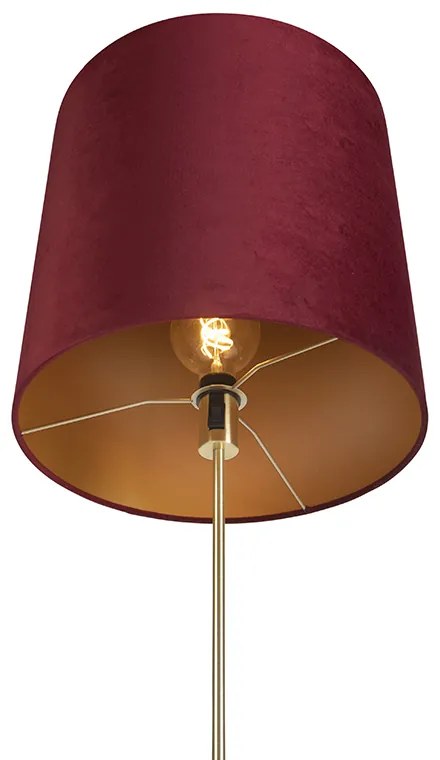 Candeeiro de pé dourado/latão com abajur de veludo vermelho 40/40 cm - Parte Clássico / Antigo