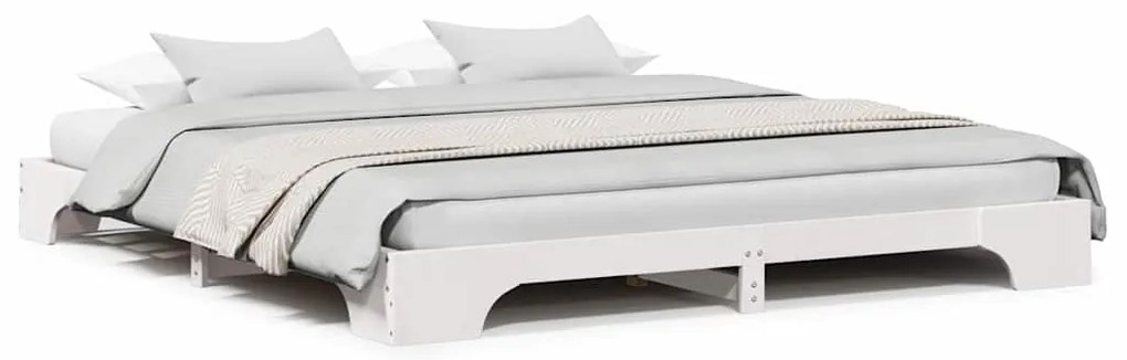 Cama Branca 200x200 cm em Madeira Sólida de Pinho