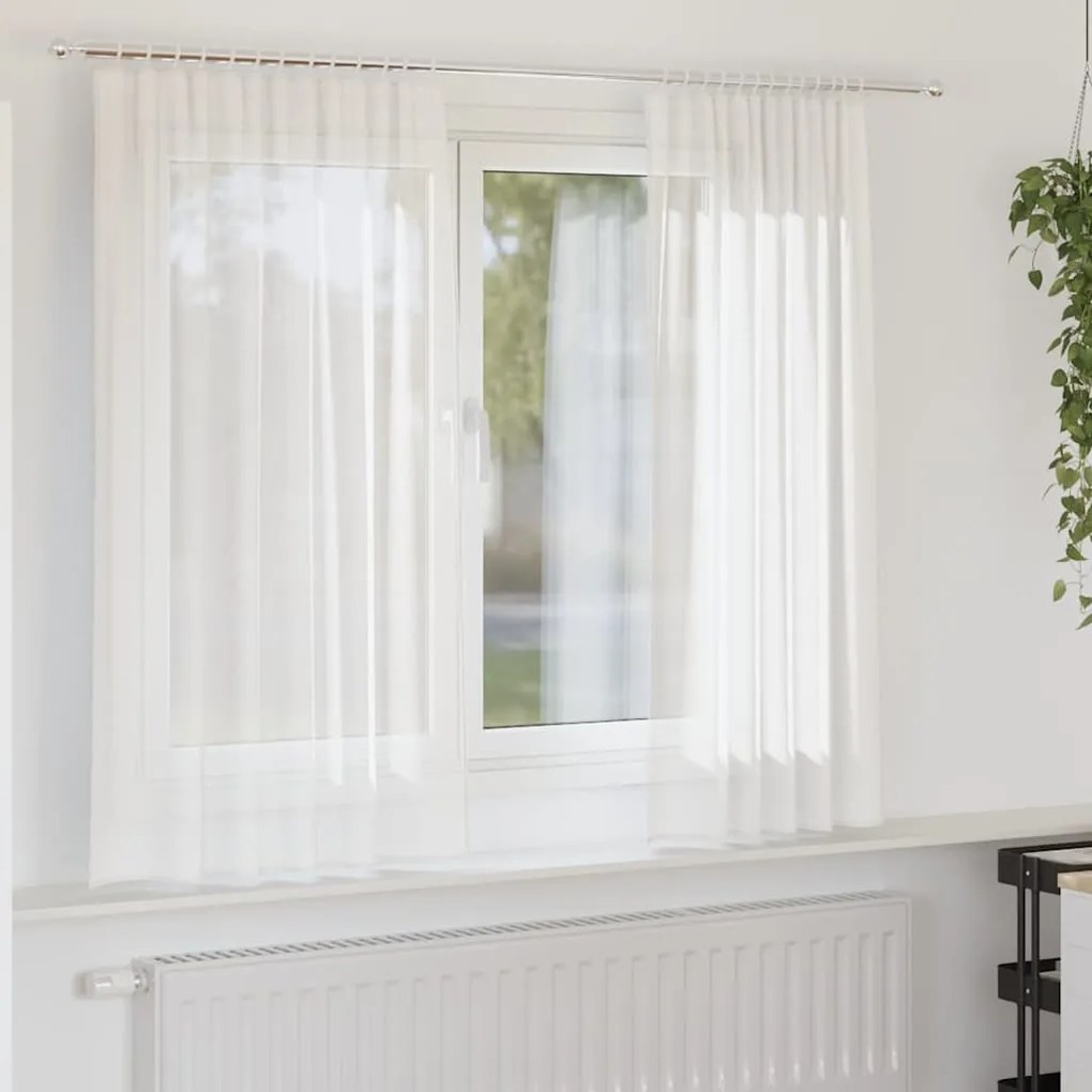Cortinas de voile com bolsos para varão 2 pcs branco