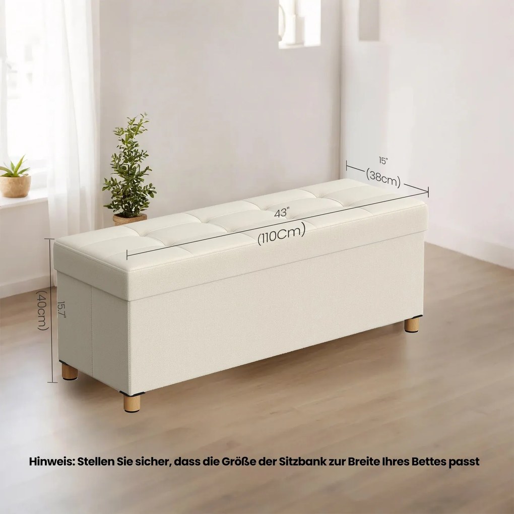 Banco com espaço de arrumação 38 x 110 x 40 cm branco creme