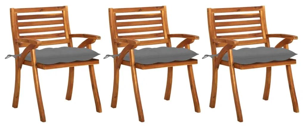 3060829 vidaXL Cadeiras de jantar jardim c/ almofadões 3 pcs acácia maciça