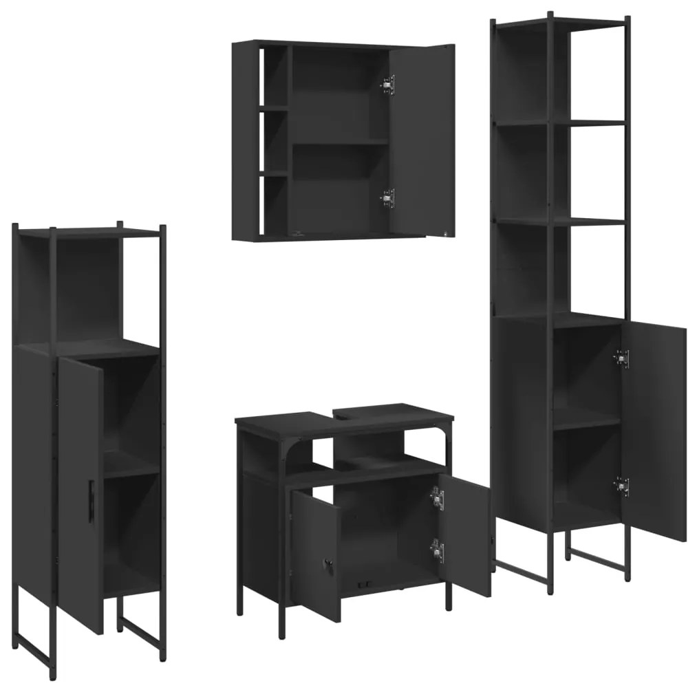 4 pcs conjunto móveis casa de banho derivados de madeira preto