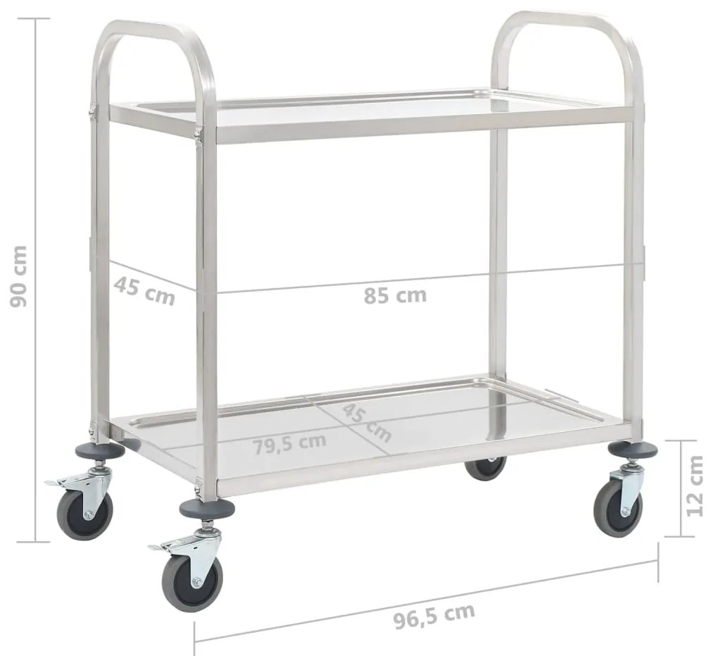 Carrinho de cozinha de 2 níveis 96,5x55x90 cm aço inoxidável