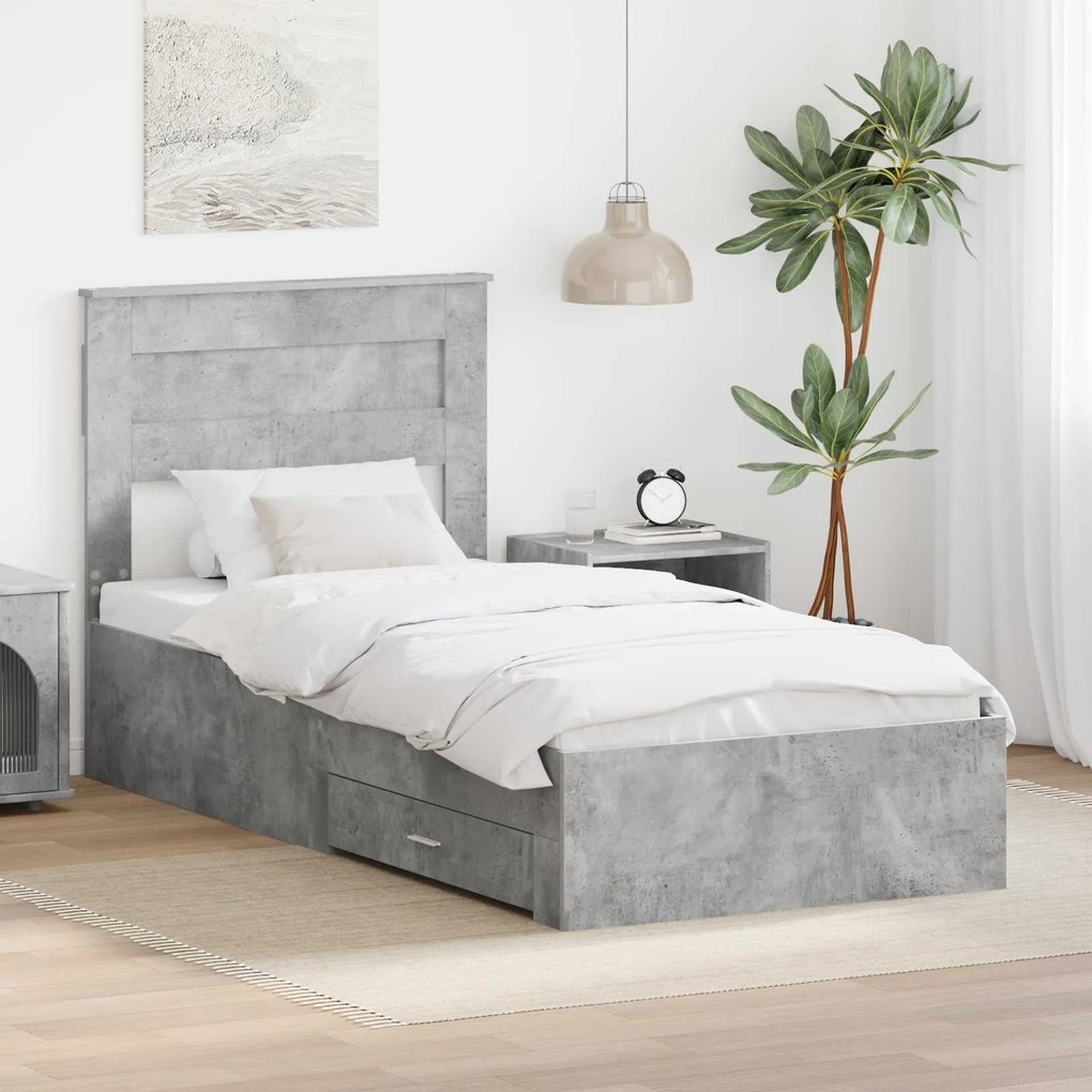 vidaXL Estrutura da Cama com gaveta Cinza Concreto e Prata 75 x 190 cm