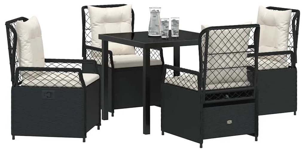 Conjunto de Jantar de Jardim 5 Peças Preto em Polirattan
