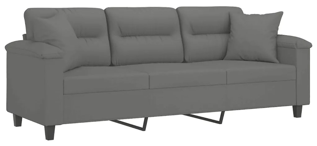 Sofá 3 lugares c/ almofadas 180 cm microfibra cinzento-escuro