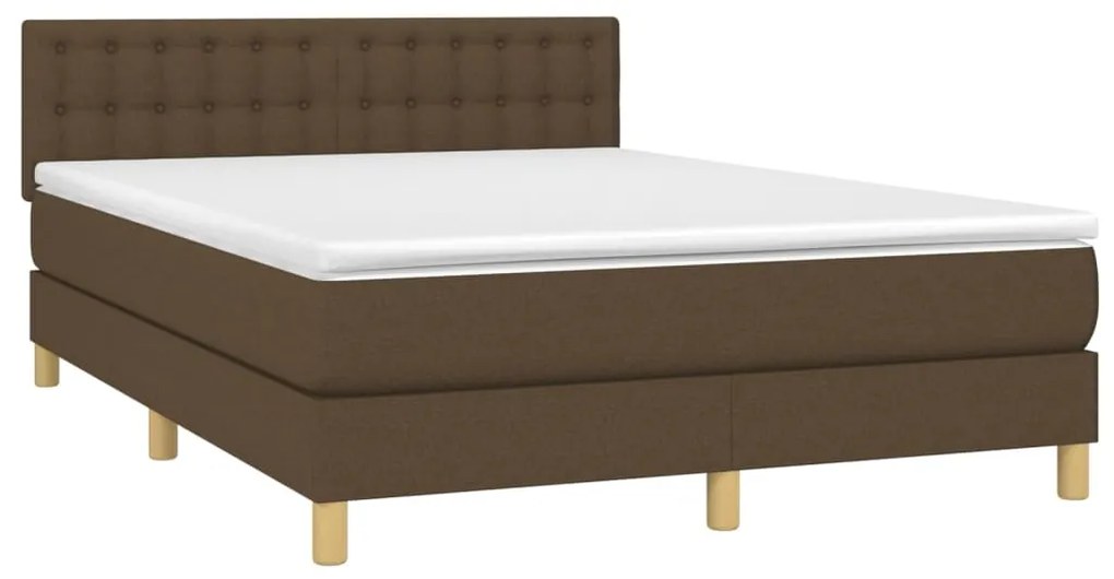 Cama box spring c/ colchão/LED 140x190cm tecido castanho-escuro