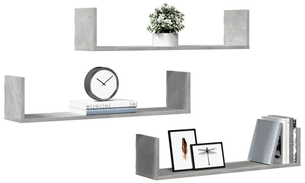 Prateleiras de parede 3 pcs derivados de madeira cinza cimento