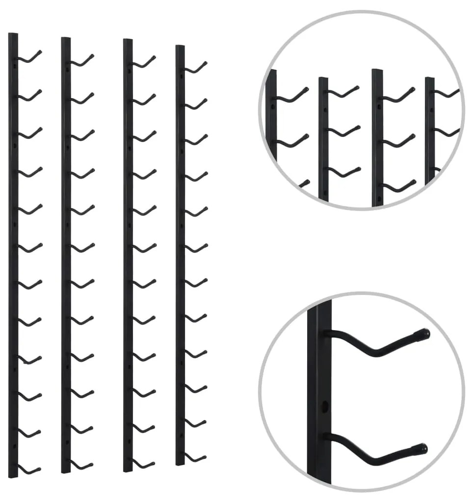Garrafeiras de parede para 12 garrafas 2 pcs ferro preto
