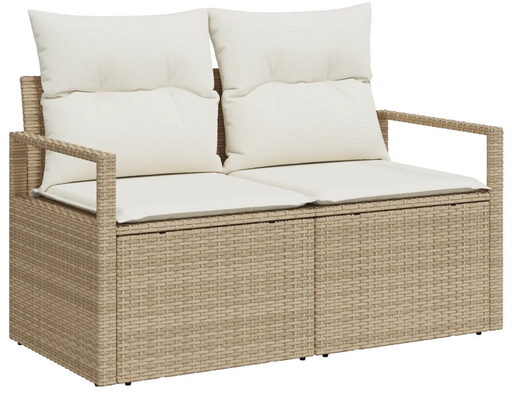 Conjunto de Sofás de Jardim de 7 Peças com Almofadas Bege Polyrattan,