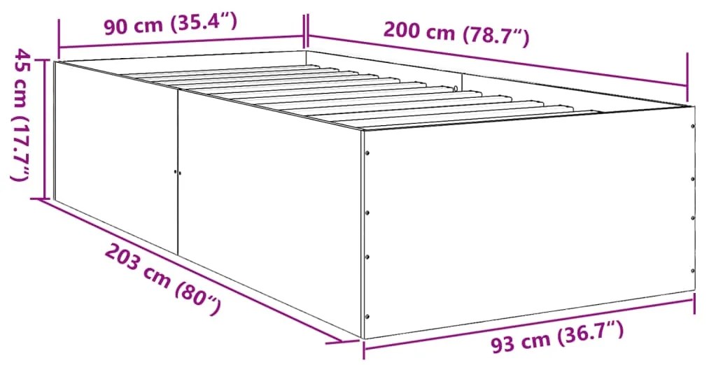 Estrutura de cama 90x200 cm derivados de madeira branco