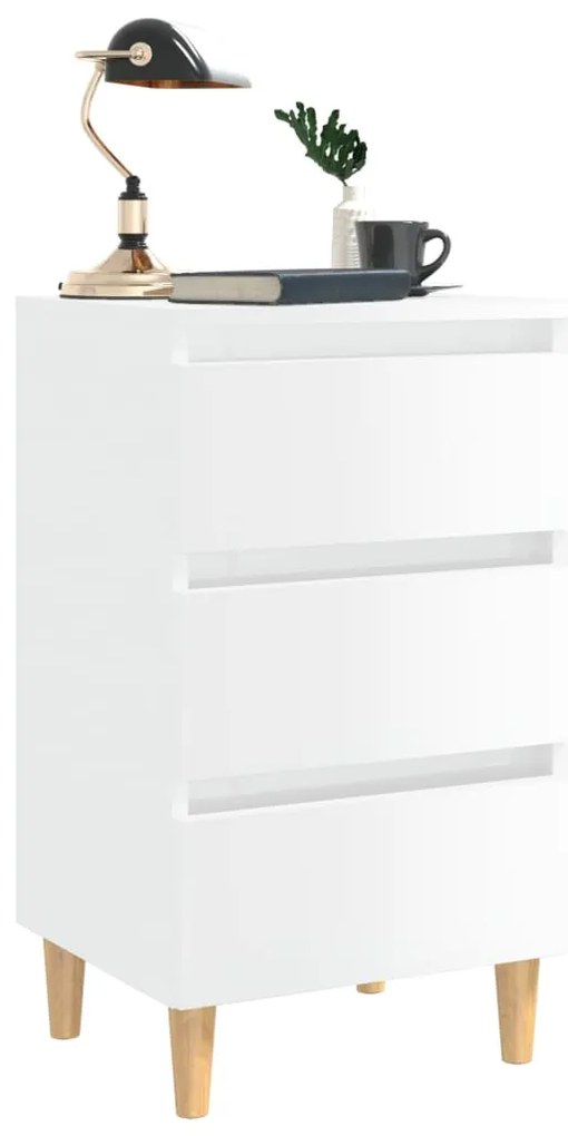 Mesa cabeceira c/ pernas madeira 40x35x69 cm branco brilhante
