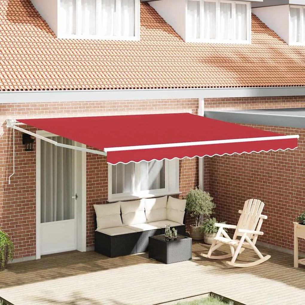 vidaXL Toldo Retrátil Vermelho 400 × 300 cm Tecido e Aço