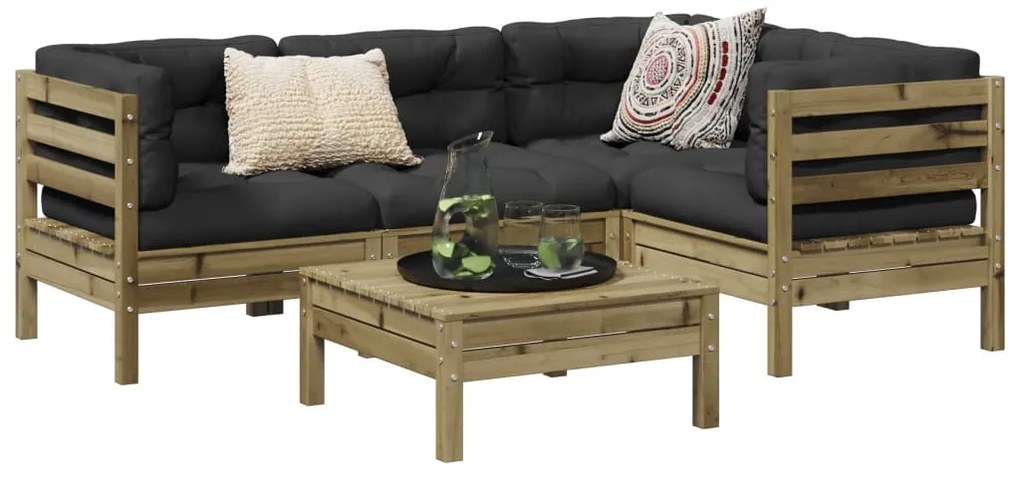 vidaXL 5 pcs conjunto sofás de jardim c/ almofadões pinho impregnado