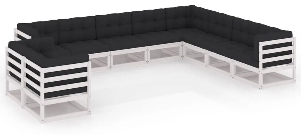 vidaXL 10 pcs conj. lounge de jardim c/ almofadões pinho maciço branco