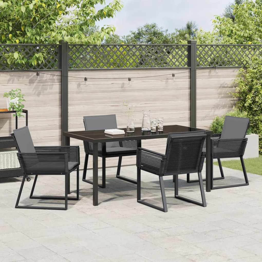 Conjunto de Jantar para Jardim de 5 Peças com Almofadas Preto de Vime
