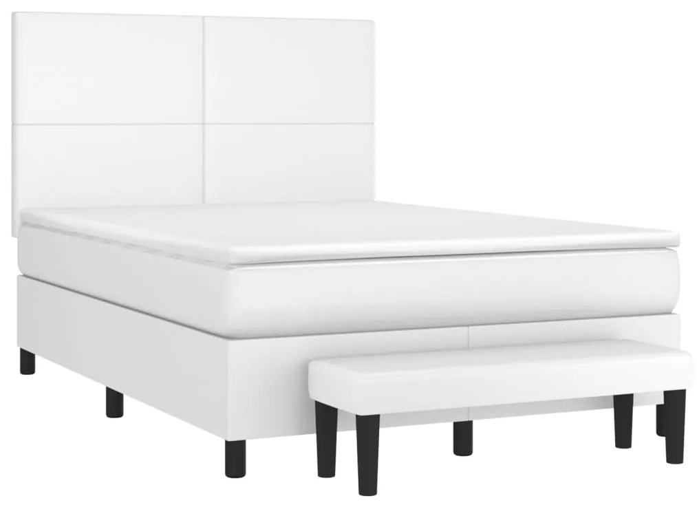 Cama com molas/colchão 140x190 cm couro artificial branco