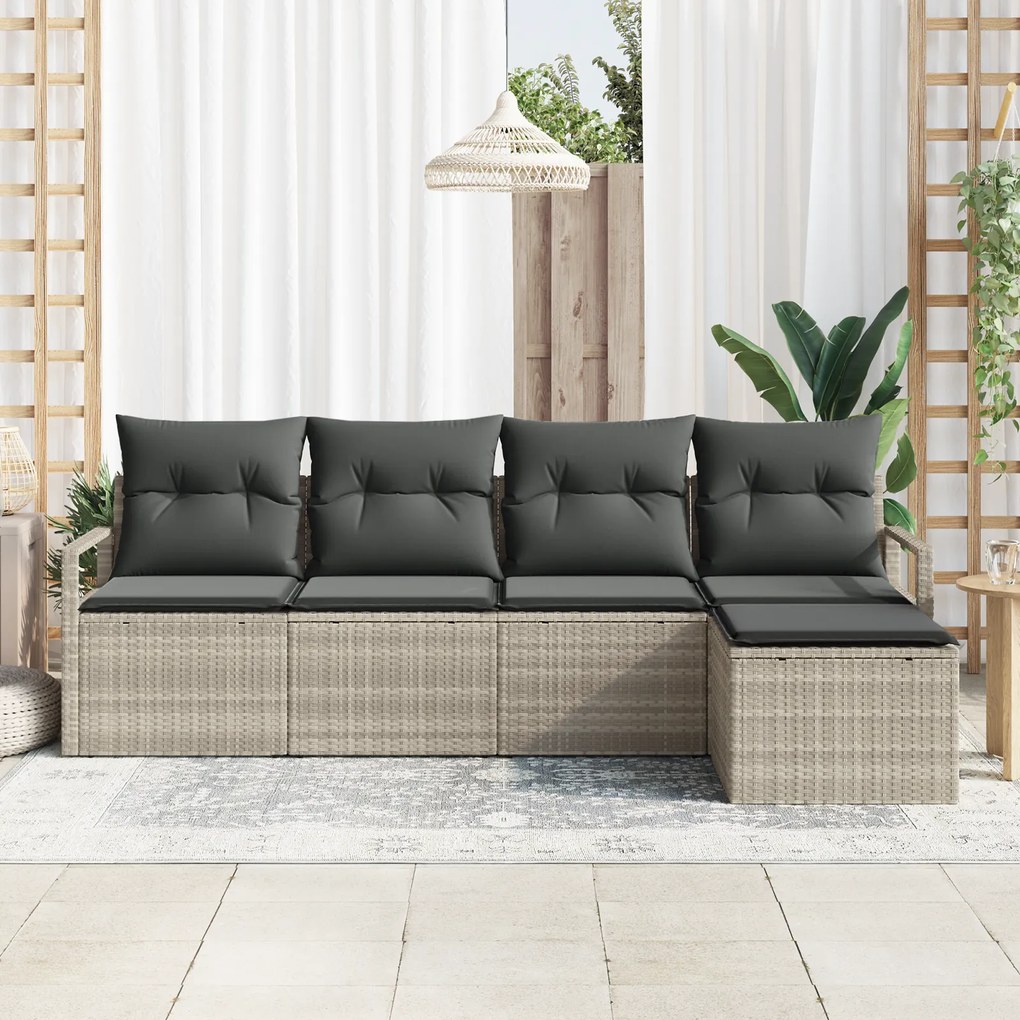 Conjunto de Sofás de Jardim 5 Peças com Almofadas Cinza Claro Rattan P