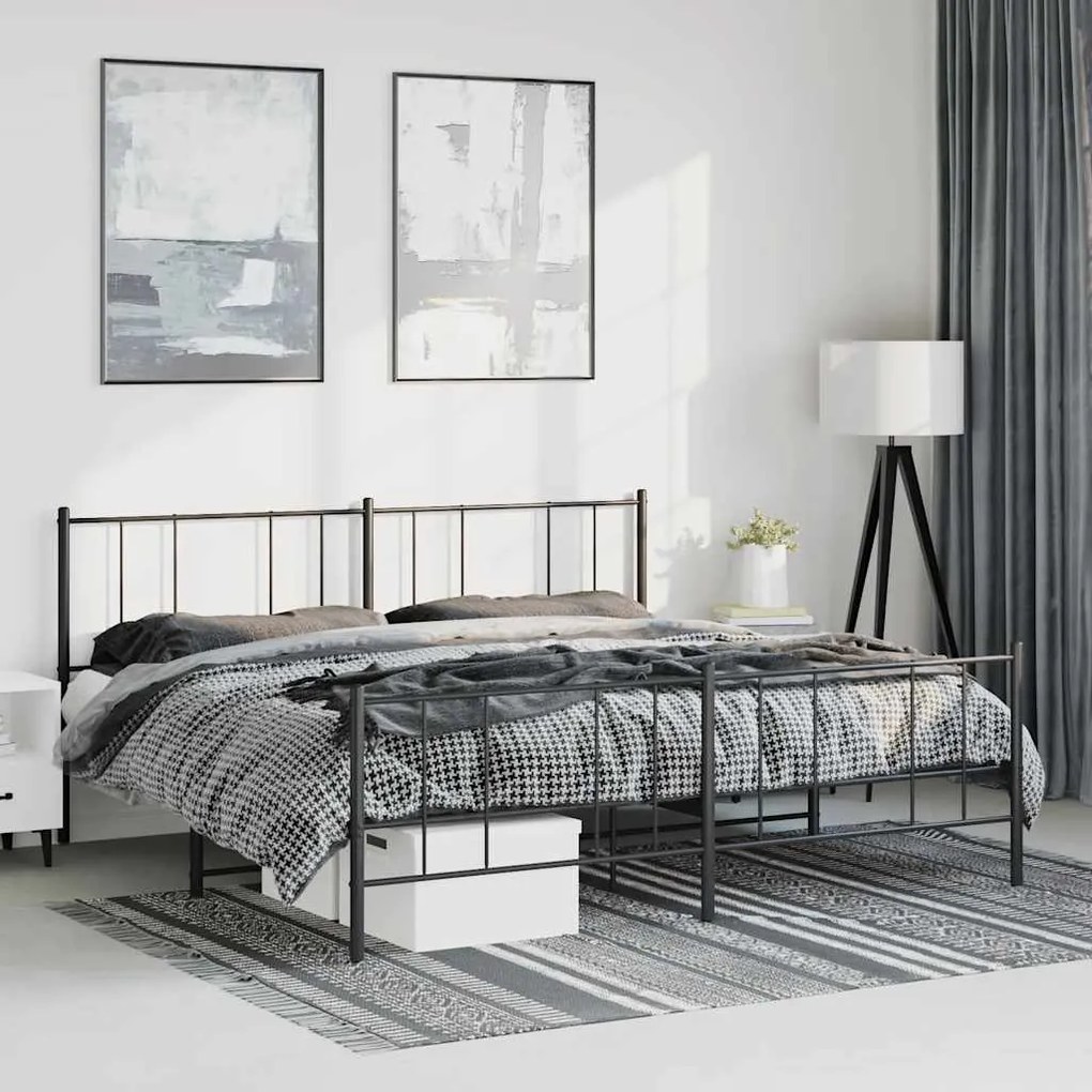 Estrutura de cama com cabeceira e pés 183x213 cm metal preto
