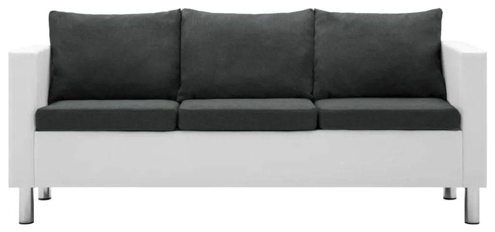 Sofá de 3 lugares em couro artificial branco e cinzento escuro