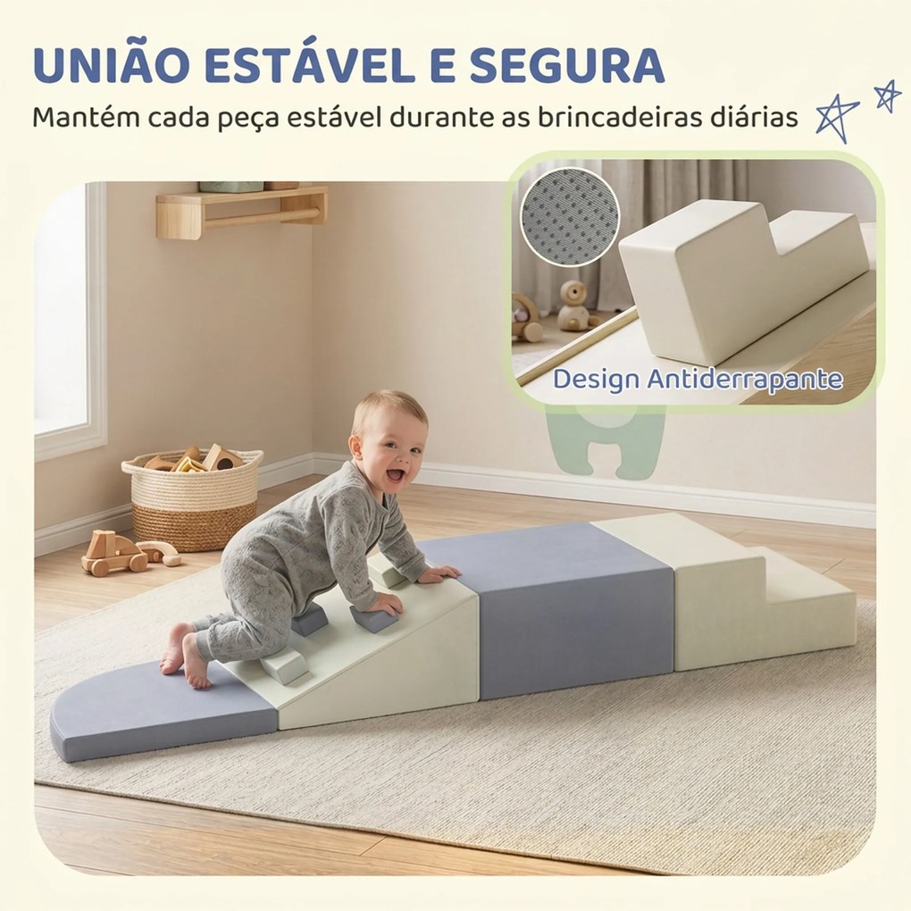 Conjunto de 4 Blocos de Espuma para Psicomotricidade, Escalar e Gatinhar, 1-3 Anos, Cinzento-claro e Bege