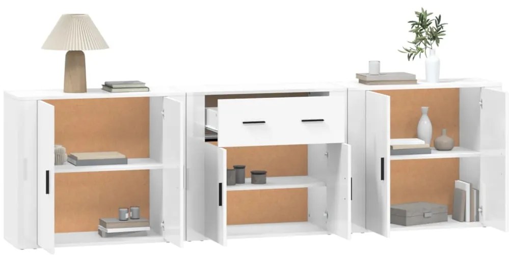 Aparadores 3 pcs madeira processada branco