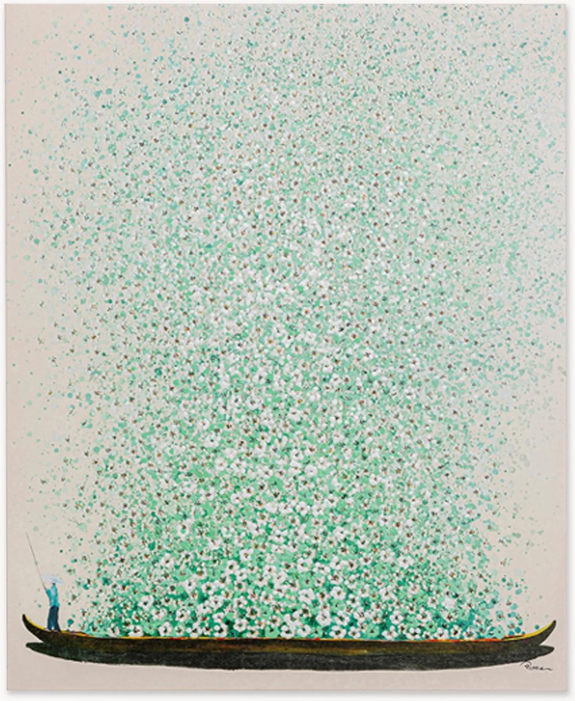 Impressão em tela com acabamentos pintados à mão Flower