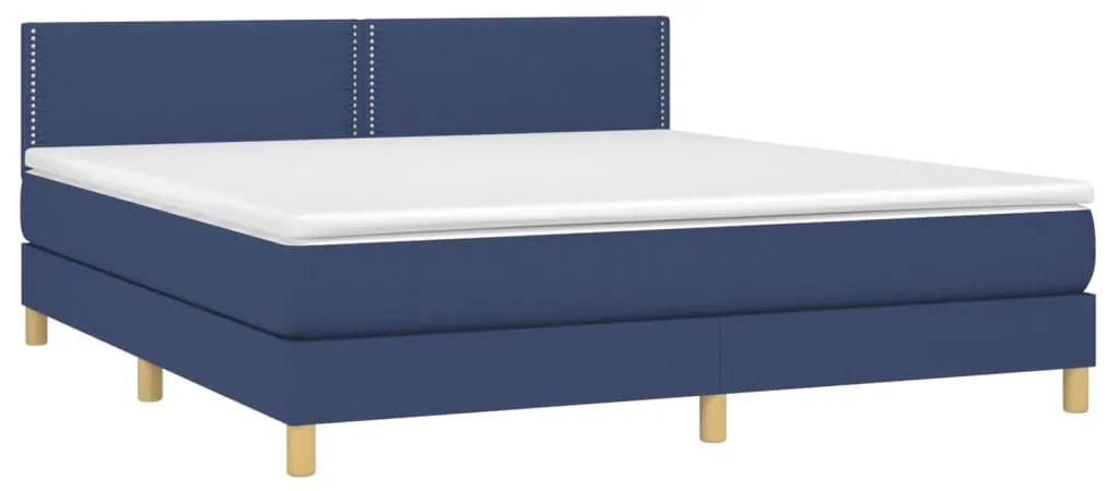 Cama box spring c/ colchão e LED 160x200 cm tecido azul