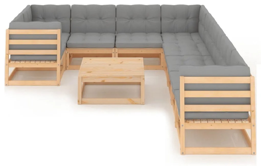 10 pcs conjunto lounge de jardim c/ almofadões pinho maciço