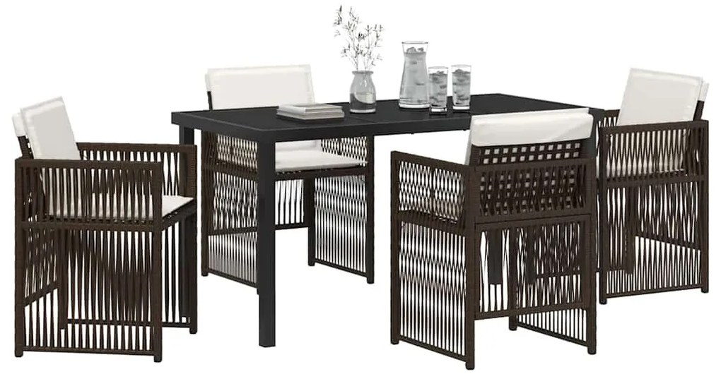 Conjunto de Jantar de Jardim de 5 Peças com Almofadas em Rattan Sintét