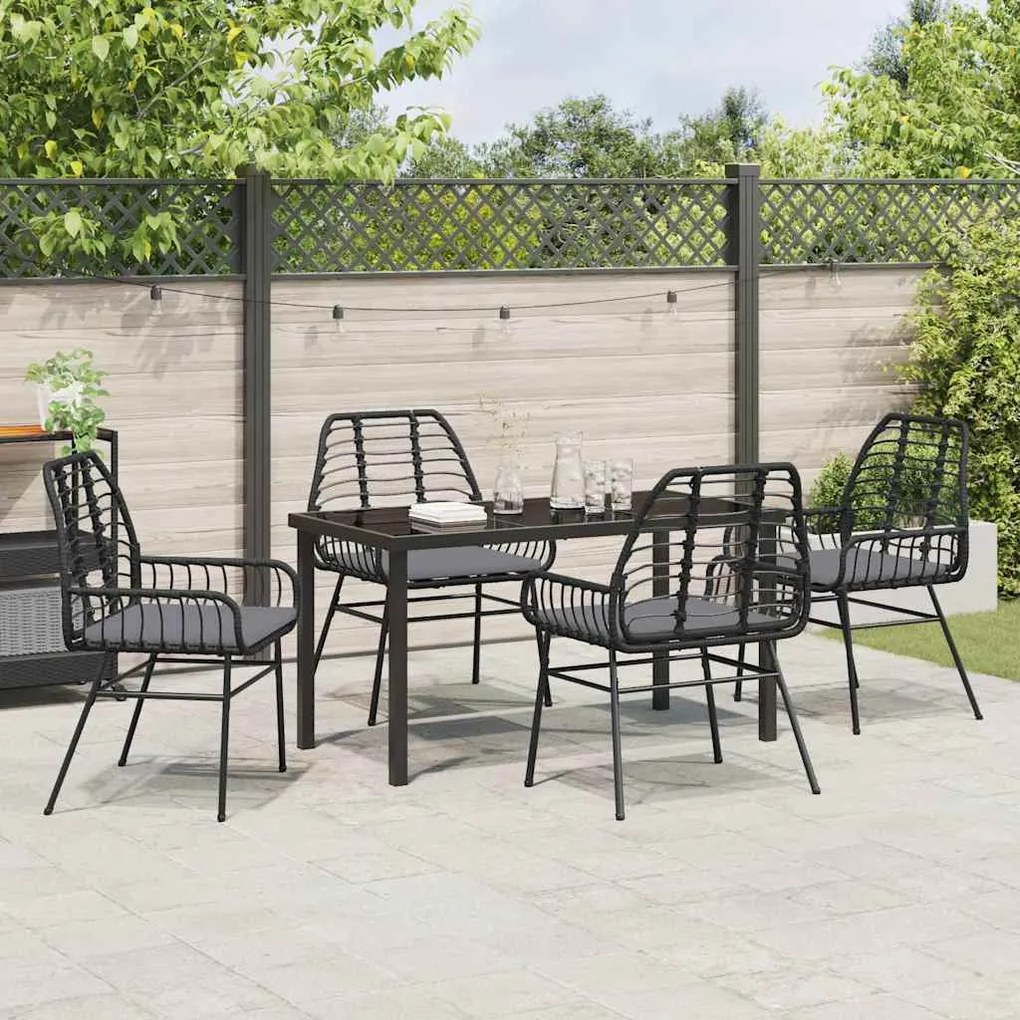 Conjunto de Jantar para Jardim com 5 Peças e Almofadas Pretas em Ratta