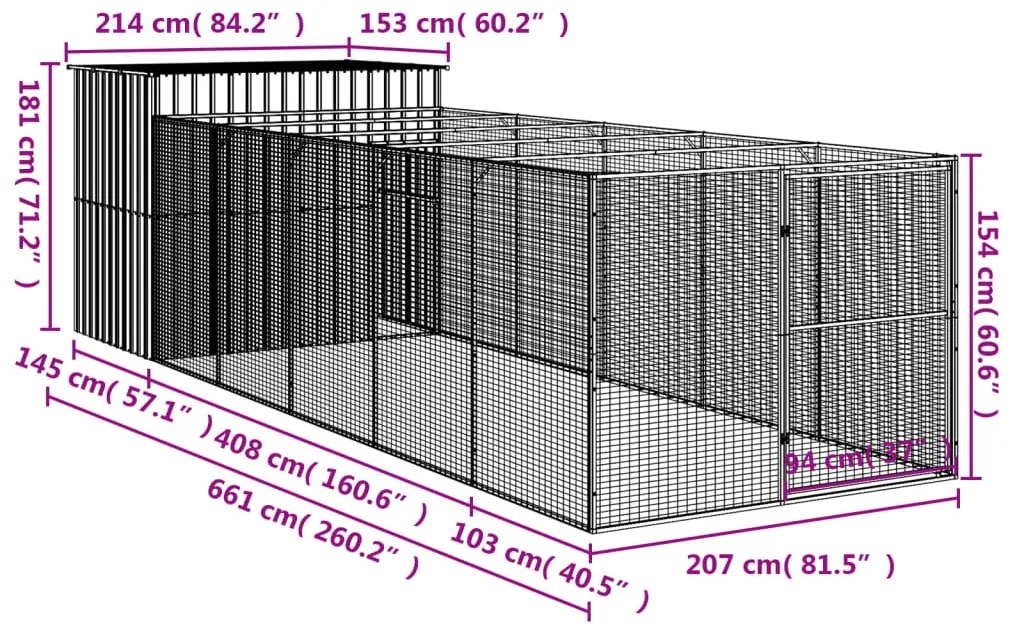 Casota p/ cães c/ parque 214x661x181 cm aço galvaniz. antracite