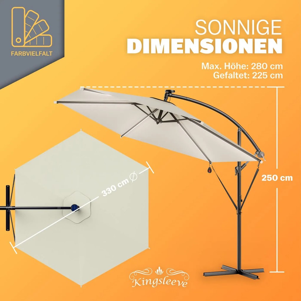 Chapéu de sol solar LED Mali Ø330cm Proteção UV 80+ creme