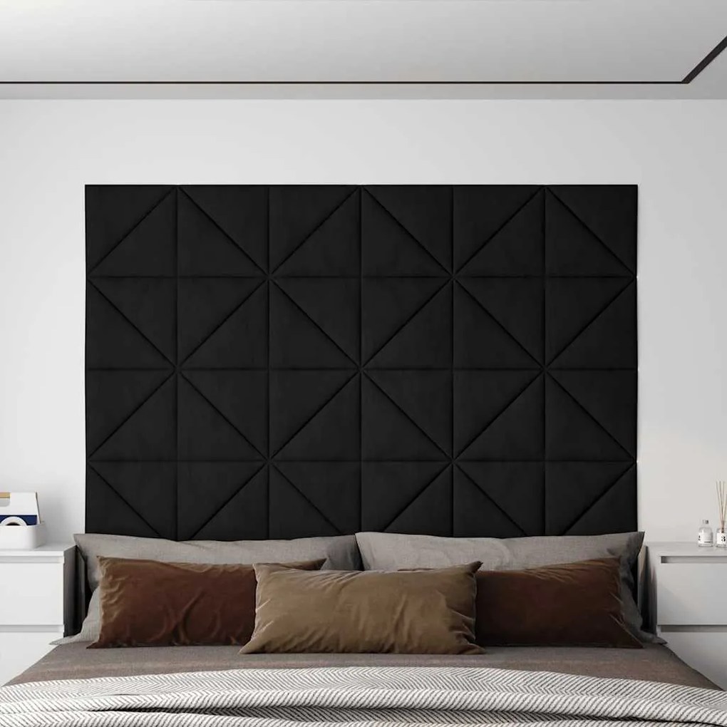 vidaXL Painel de parede 12 pcs 30x30 cm veludo 0,54 m² preto