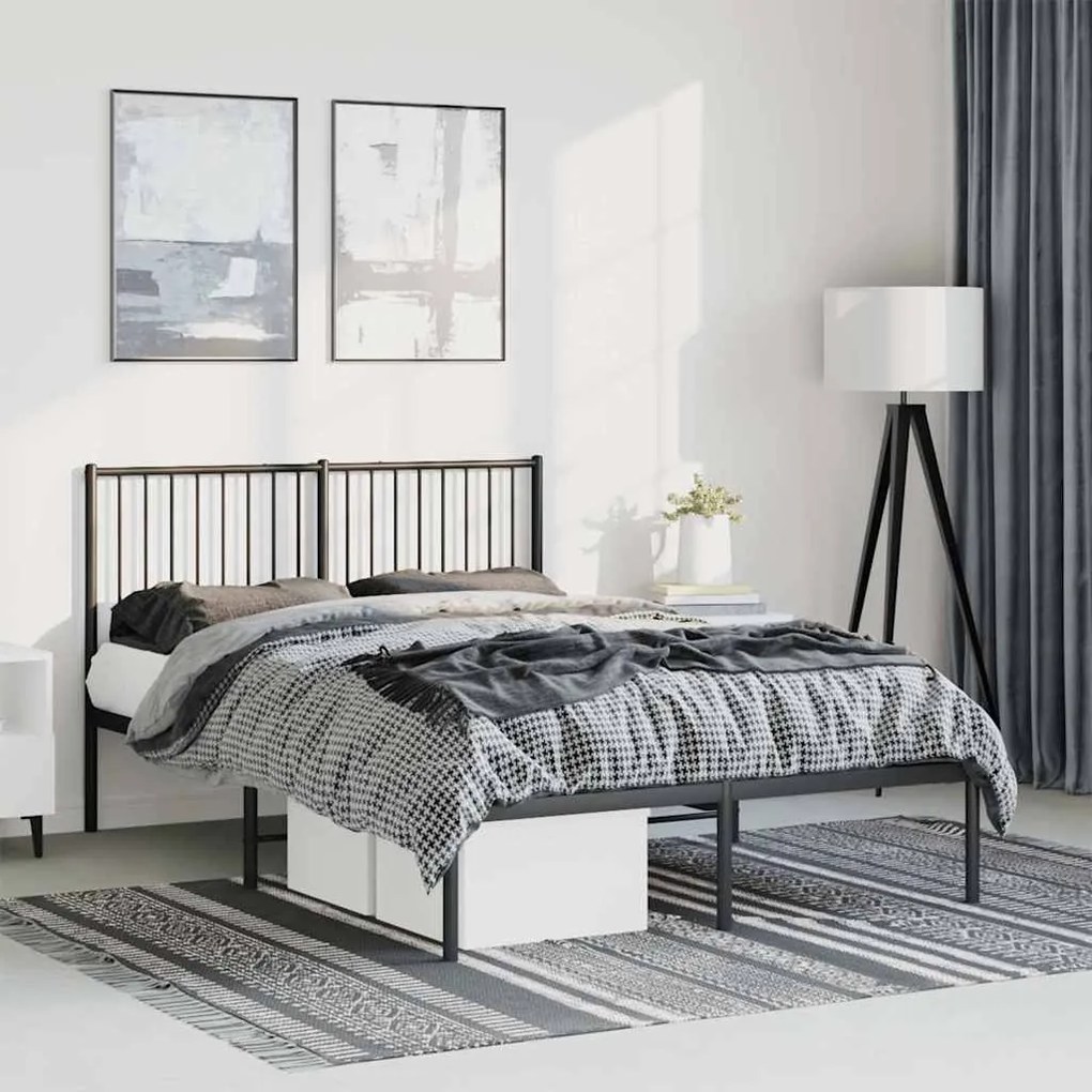 Estrutura de cama com cabeceira 135x190 cm metal preto