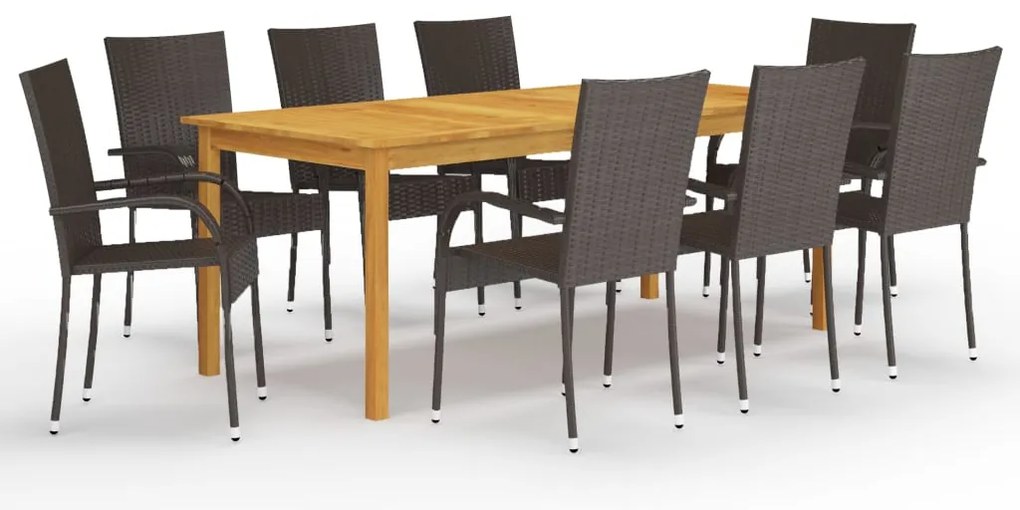 9 pcs conjunto de jantar para jardim castanho