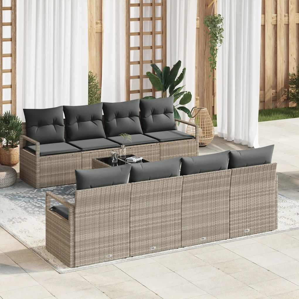 Conjunto de Sofá de Jardim vidaXL de 9 Peças com Almofadas Cinza Claro