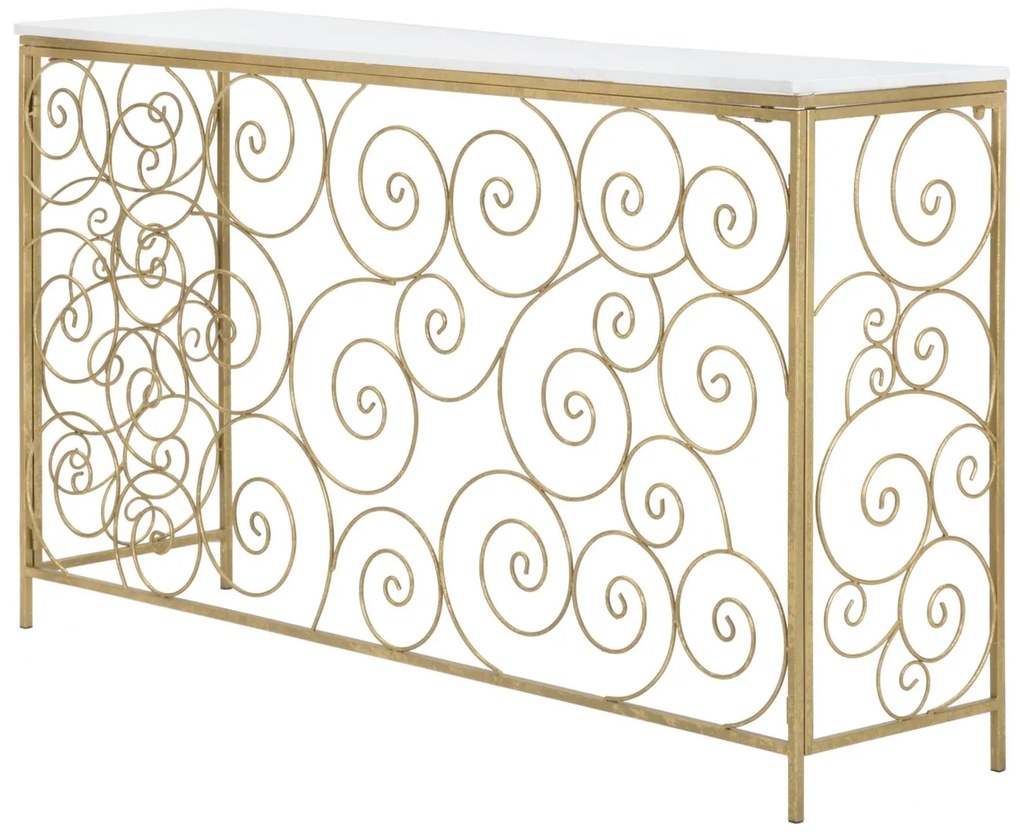 MESA CONSOLA ESPIRAL 140X36X82 CM DOURADA E BRANCA