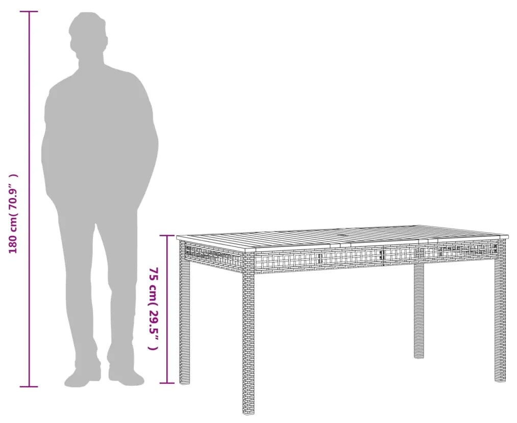 Mesa de jardim 140x80x75cm vime PE e madeira de acácia cinzento